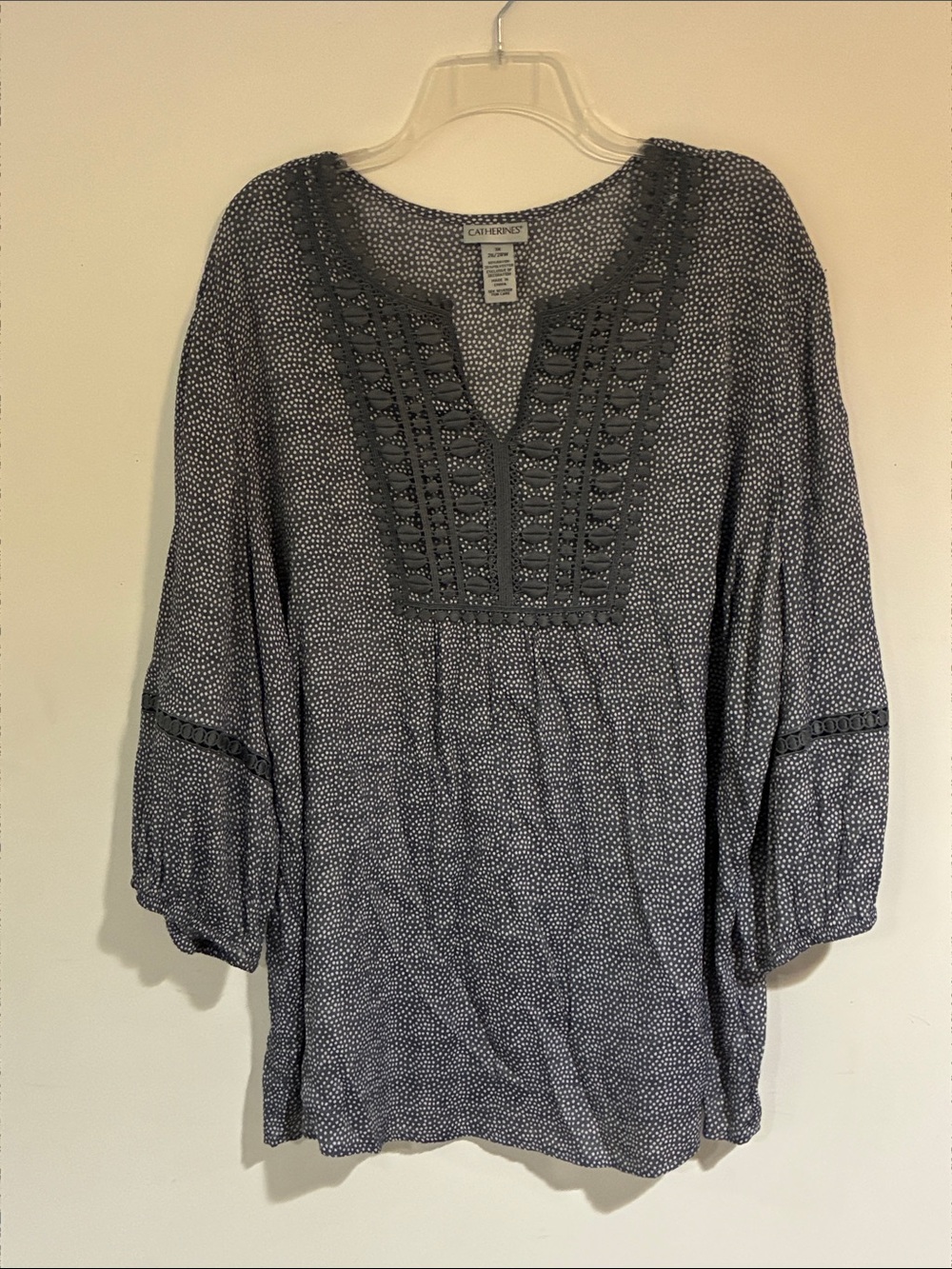 Catherines Gray and White Dot Crochet-Trim Tunic